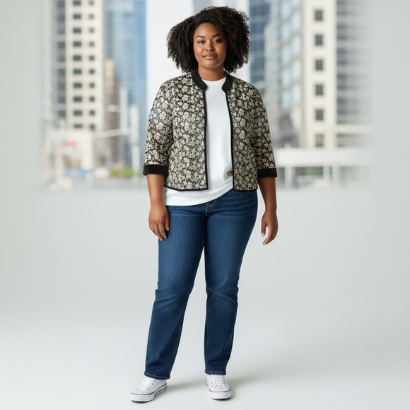 Talbots Shirt Jacket Sheer Floral Button Front Black 3/4 Sleeve Top Size - Picture 1 of 9